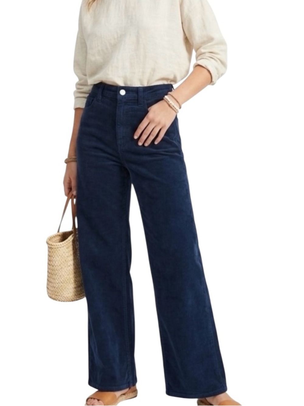 Everlane Navy Wide Leg Corduroy Pants Women’s Size 6 High Rise Cotton